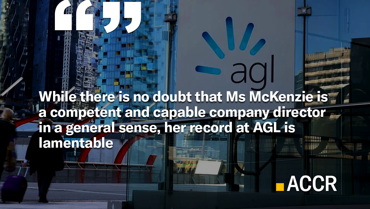 AGL climate plan falls short of Paris McKenzie not the Chair to