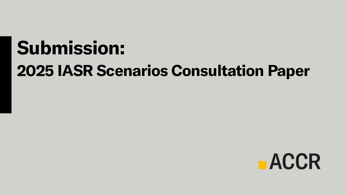 Cover page of the Submission: 2025 IASR Scenarios Consultation Paper publication.