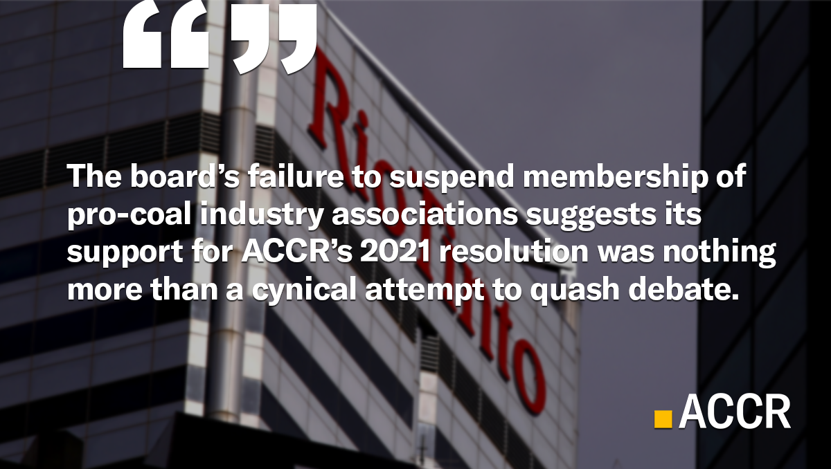 Rio Tinto Board Fails To Deliver On 2021 Lobbying Commitment - ACCR