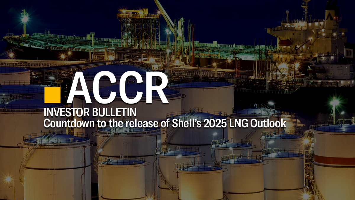 Cover page of the Investor Bulletin: Countdown to the release of Shell’s 2025 LNG Outlook publication.