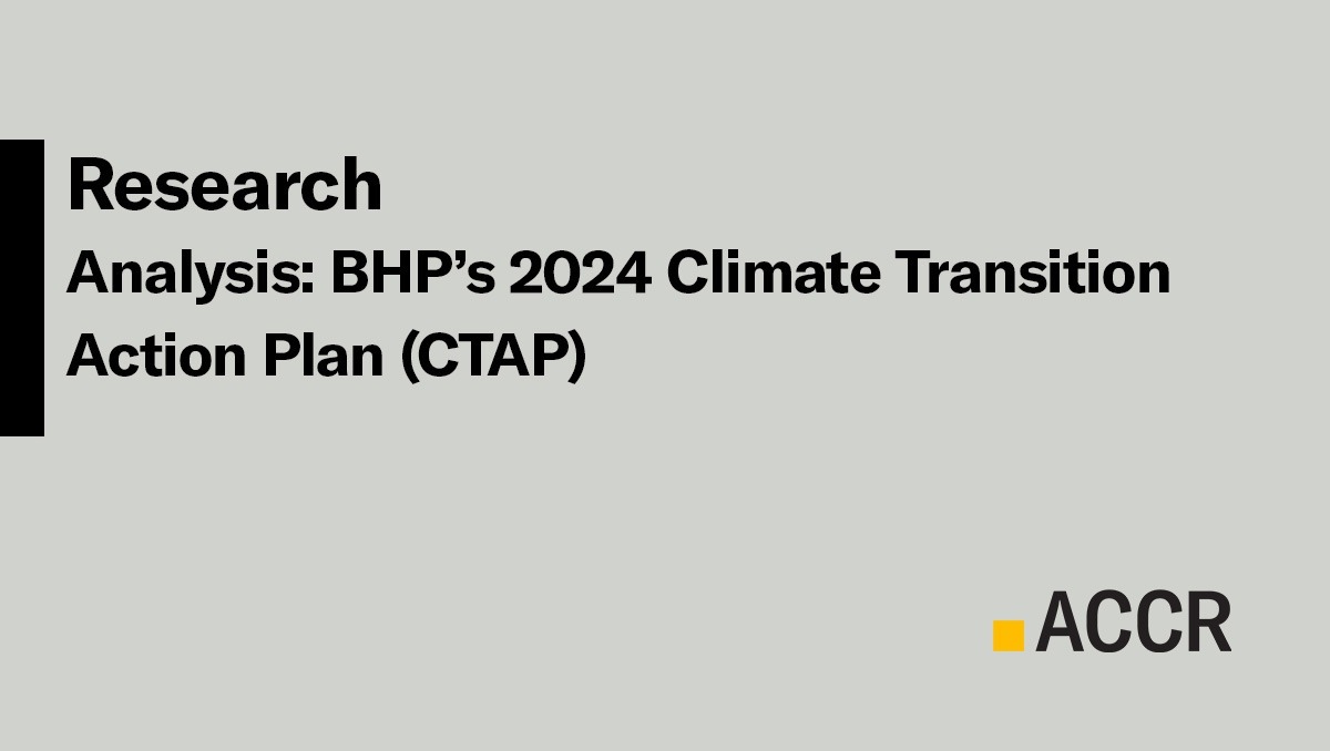 Cover page of the Analysis: BHP's 2024 Climate Transition Action Plan publication.